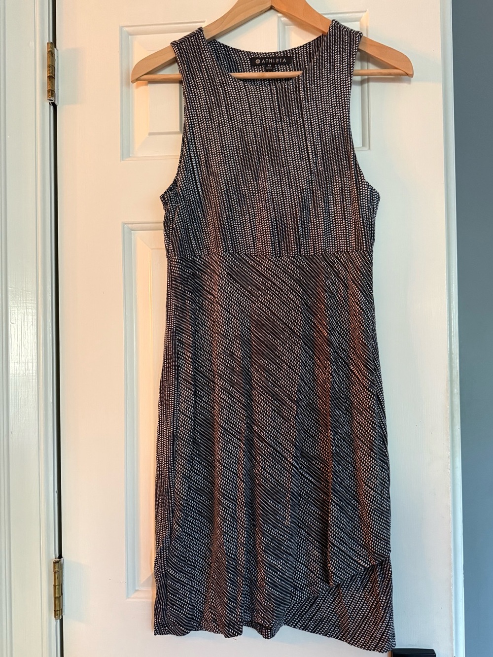 Athleta Navy and White Sleeveless Midi Shift Dress